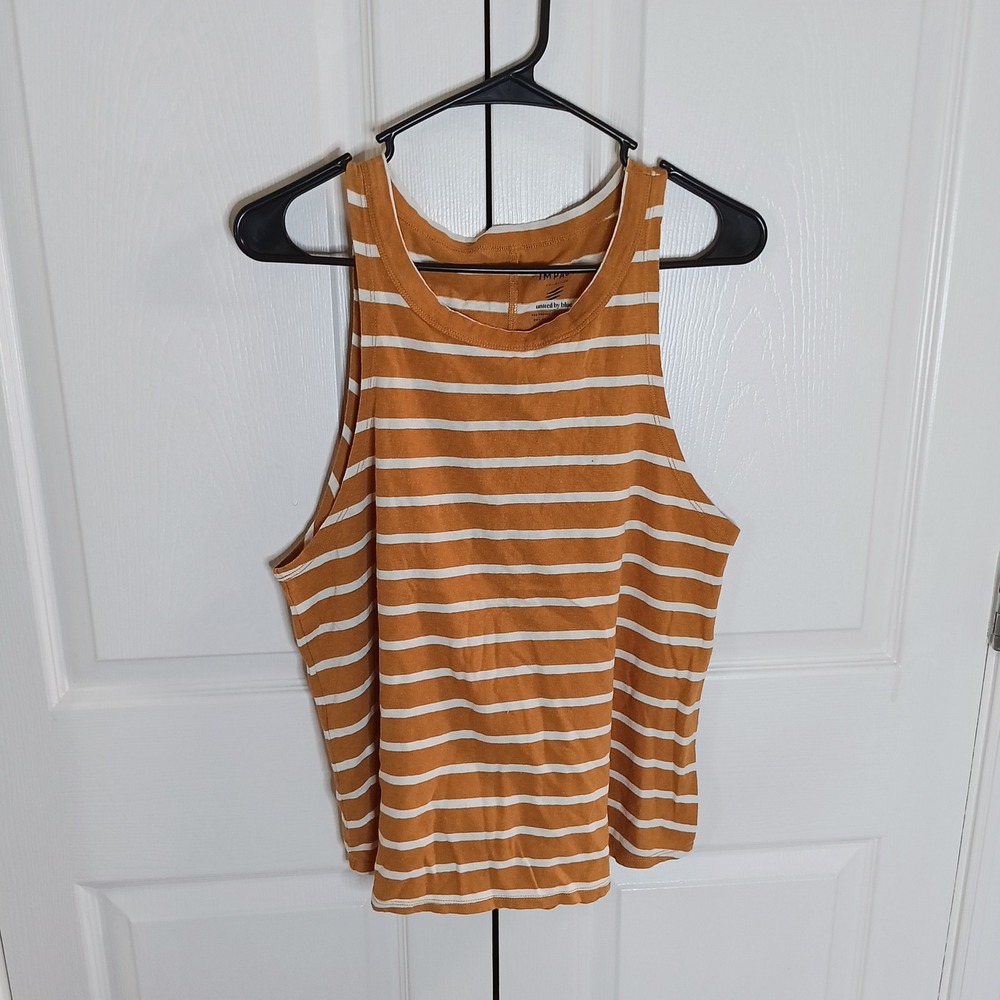 United By Blue Impact Organic Cotton Hemp Striped Tank Top Mustard White Large